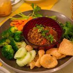 Nam Prik Ong: pork rinds with sticky rice and minced pork dip ($12)<br/>